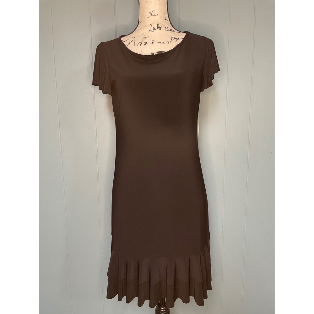 Tash Sophie Women's Black Short Sleeve Ruffle Hem Midi Dress Size Medium